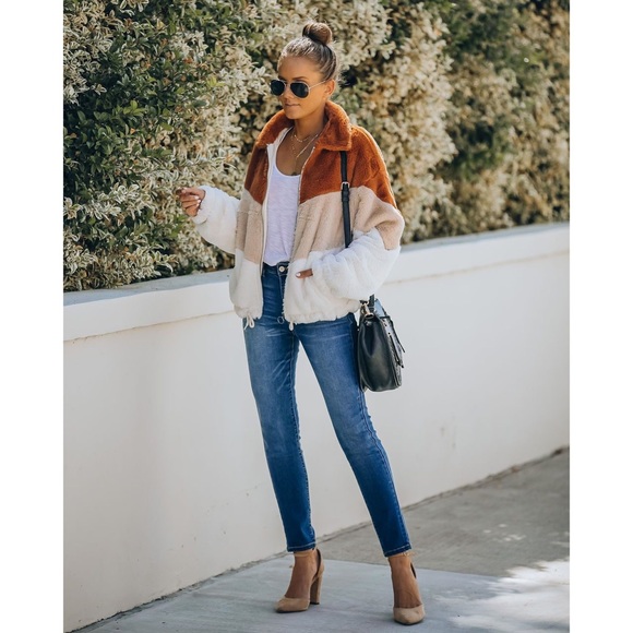 SIBLEY POCKETED FAUX FUR CHEVRON JACKET - Picture 9 of 9